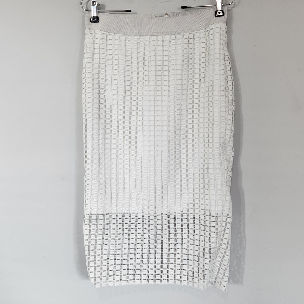 Ann Taylor Textured Pencil Skirt Size 4 White Layered high low.Gorgeous